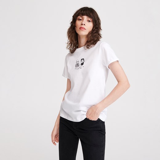 Reserved - T-shirt z rysunkowym nadrukiem - Biały Reserved  L 