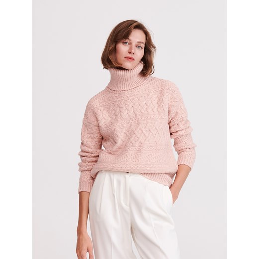 Reserved - Sweter z golfem - Różowy Reserved  M 