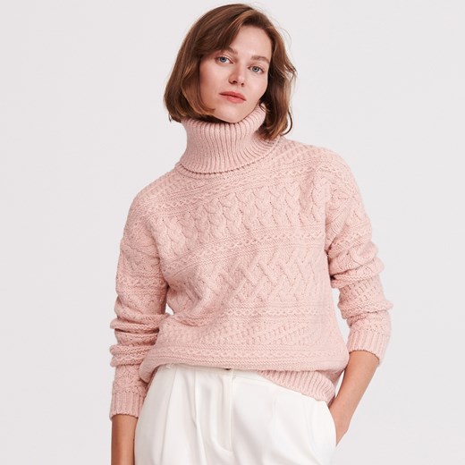 Reserved - Sweter z golfem - Różowy Reserved  L 