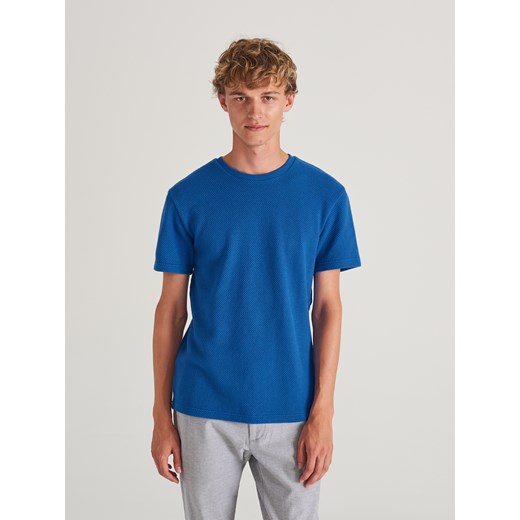 Reserved - T-shirt ze strukturalnej dzianiny - Niebieski Reserved  M 