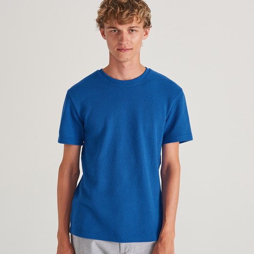 Reserved - T-shirt ze strukturalnej dzianiny - Niebieski  Reserved M 