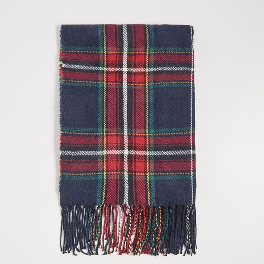 Sinsay - Kraciasty szal z frędzlami - Granatowy Sinsay  One Size 