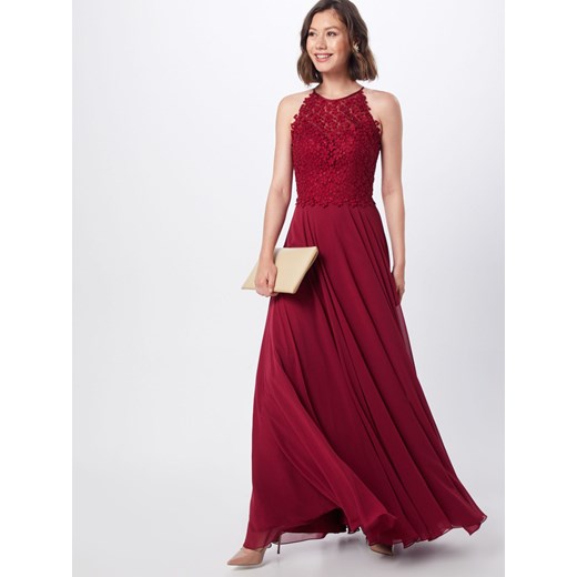 Sukienka Luxuar czerwona na bal bez rękawów z dekoltem halter na sylwestra 