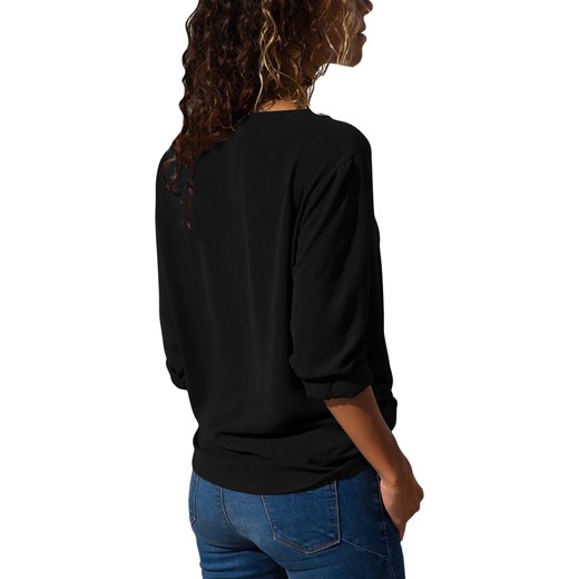 Bluzka damska Elegrina czarna casual bez wzorów z długim rękawem 