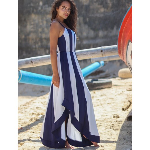 Sukienka wielokolorowa Elegrina maxi z elastanu na plażę z okrągłym dekoltem oversize'owa na ramiączkach 