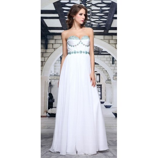 Sukienka biała Elegrina maxi elegancka na bal 