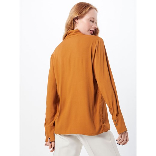 Bluzka damska More & jesienna pomarańczowy z długim rękawem bez wzorów ze sznurowanym dekoltem 