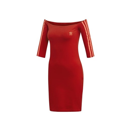 Sukienka Adidas Originals z odkrytymi ramionami czerwona z długimi rękawami mini 