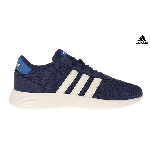 Niebieskie buty sportowe dziecięce Adidas skórzane bez wzorów wiązane 