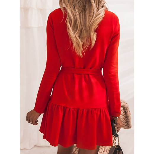 Sukienka Selfieroom z długim rękawem czerwona z elastanu z okrągłym dekoltem mini 