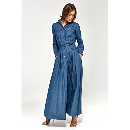 Jeansowa sukienka maxi z długim rękawem