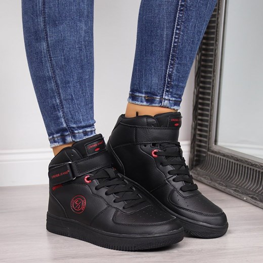 Buty sportowe damskie Cross Jeans sneakersy czarne wiosenne młodzieżowe na rzepy 