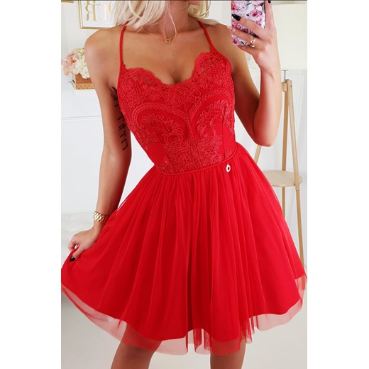 Sukienka krótka tiulowy dół na ramiączka czerwona (model 2186)  Bicotone 40 MyLittleHeaven
