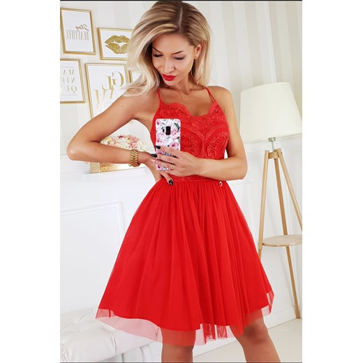 Sukienka krótka tiulowy dół na ramiączka czerwona (model 2186) Bicotone  40 MyLittleHeaven