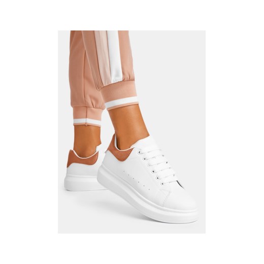 Sneakersy damskie DeeZee gładkie białe na wiosnę sznurowane na płaskiej podeszwie sportowe 