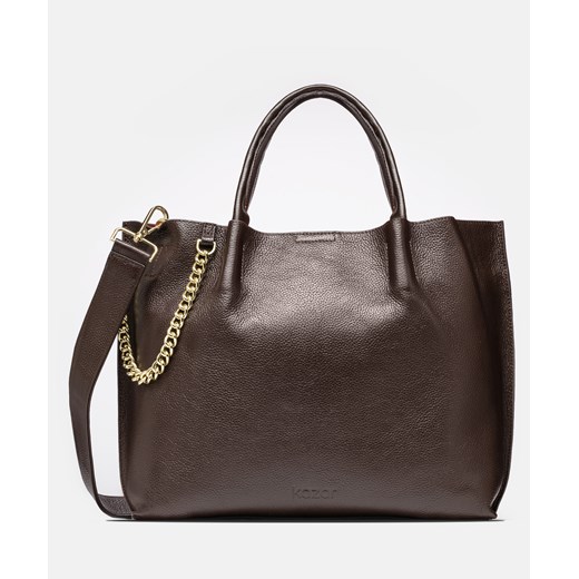 Shopper bag brązowa Kazar mieszcząca a8 elegancka 