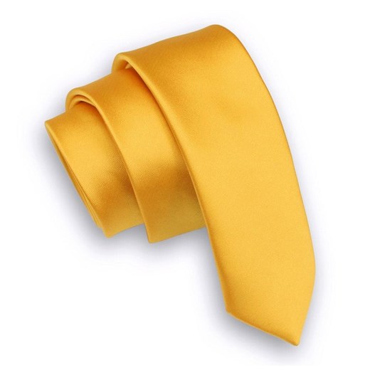 Żółty Gładki Krawat (Śledź) Męski -ALTIES- 5 cm, Wąski, Złoty KRALTStani0276 ze sklepu JegoSzafa.pl w kategorii Krawaty - zdjęcie 73913118