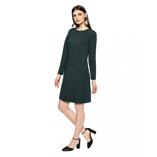Sukienka L’af zielona oversize na co dzień mini z długim rękawem z aplikacjami  