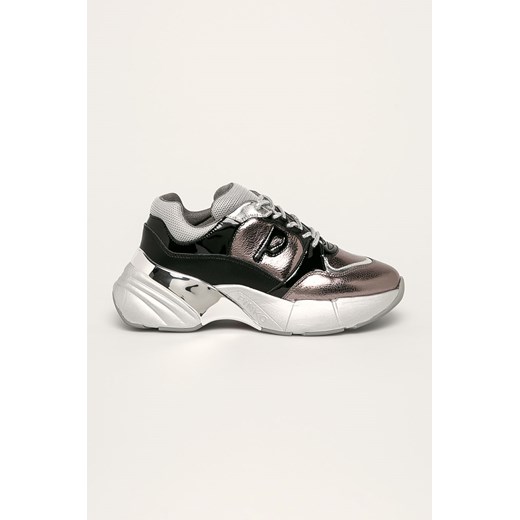 Sneakersy damskie Pinko srebrne wiązane skórzane na platformie 
