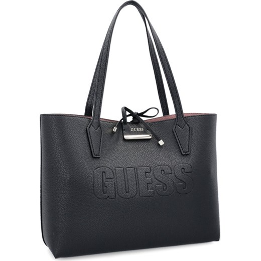 Shopper bag Guess mieszcząca a7 wielokolorowa ze zdobieniami na ramię 