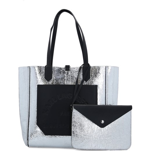 Shopper bag Karl Lagerfeld na ramię srebrna elegancka 
