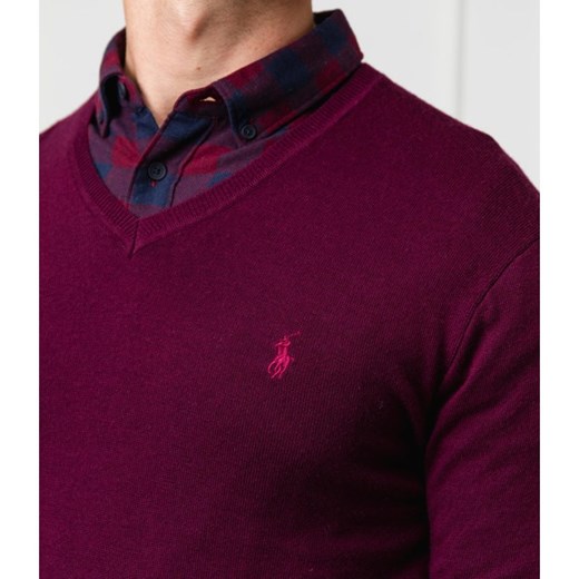 Sweter męski Polo Ralph Lauren czerwony z dekoltem w serek 