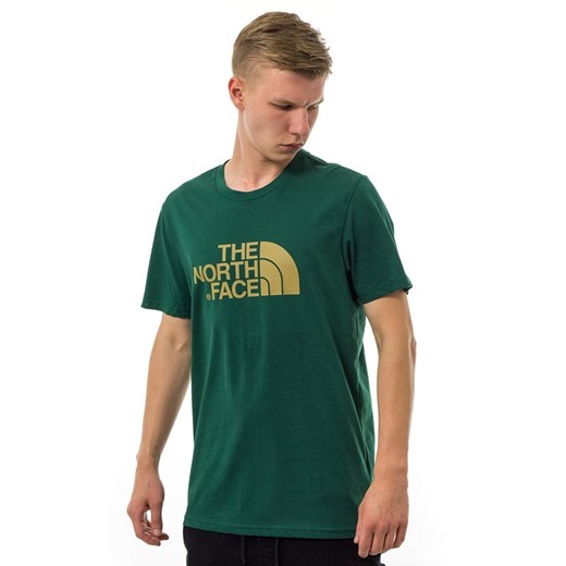 The North Face koszulka sportowa bawełniana zielona z napisami 