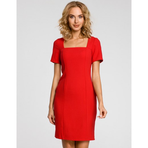 Sukienka Moe czerwona z krótkim rękawem bez wzorów mini 