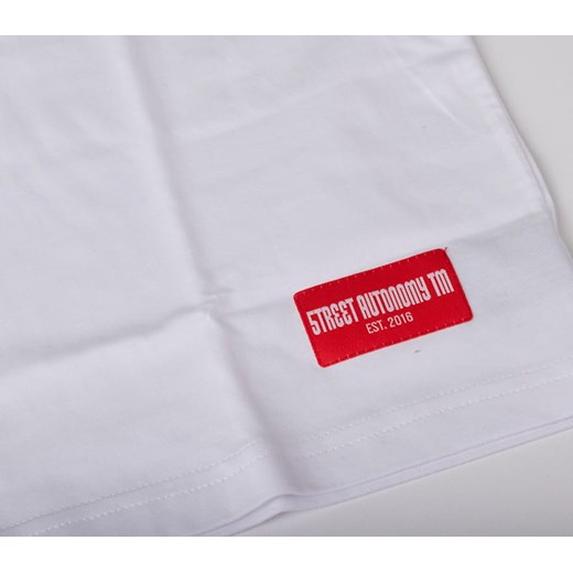 T-shirt męski biały Street Autonomy z krótkimi rękawami z napisem na wiosnę 