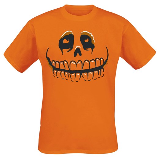 T-shirt męski Pumpkin Face pomarańczowa w nadruki z krótkim rękawem 