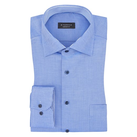 Eterna, koszula biznesowa z kieszenią na piersi, ze strukturą, wersja bardzo długa Niebieski