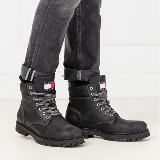 Buty zimowe męskie Tommy Jeans militarne wiązane skórzane 