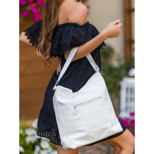 Shopper bag biała Modanoemi duża matowa bez dodatków elegancka 
