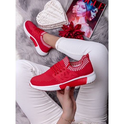 Buty sportowe damskie czerwone Escoli do fitnessu gładkie na wiosnę sznurowane 