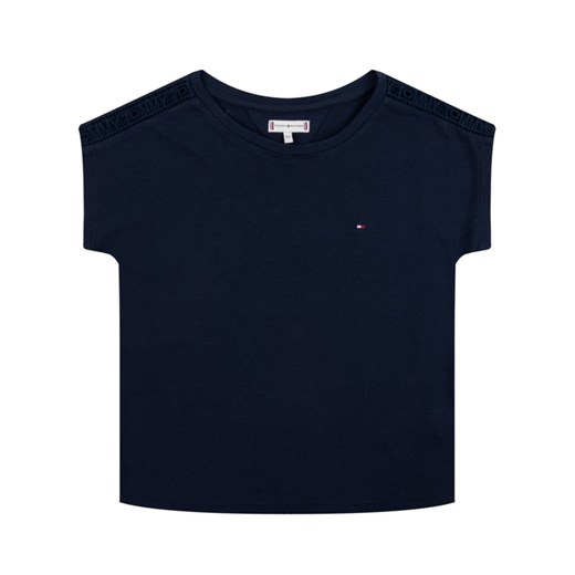 Bluzka dziewczęca Tommy Hilfiger granatowa bez wzorów z krótkimi rękawami