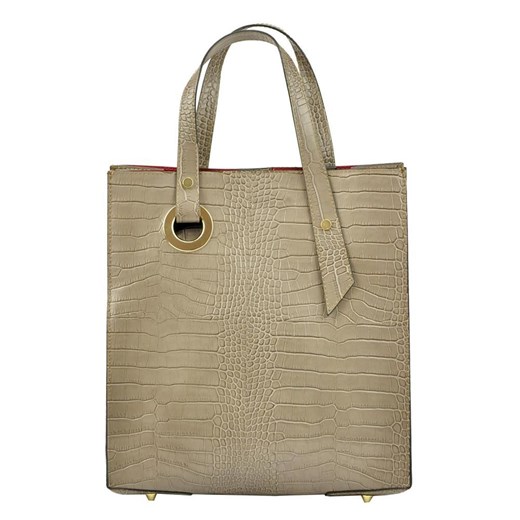 Shopper bag beżowa Luka mieszcząca a8 elegancka skórzana z tłoczeniem 