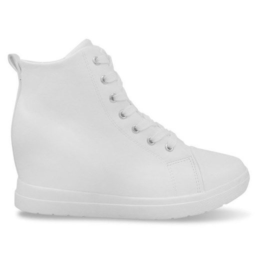 Sneakersy damskie białe Butymodne na koturnie ze skóry ekologicznej młodzieżowe 