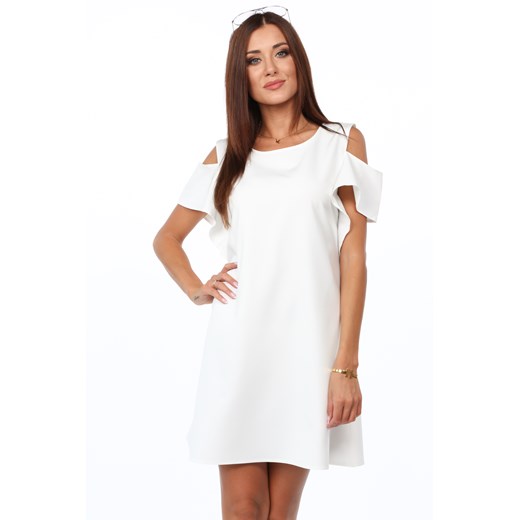 Sukienka Fasardi z krótkimi rękawami bez wzorów mini biała 