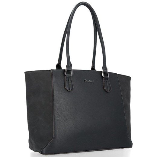 Shopper bag David Jones zamszowa duża elegancka czarna bez dodatków 