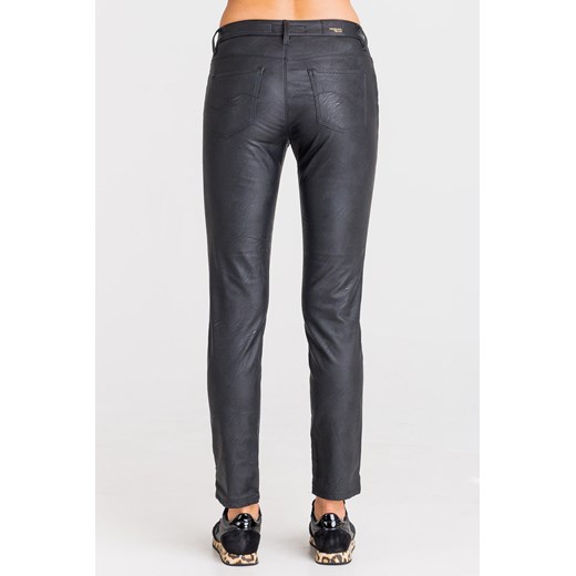 Spodnie damskie Trussardi Jeans czarne na jesień ze skóry ekologicznej bez wzorów rockowe 