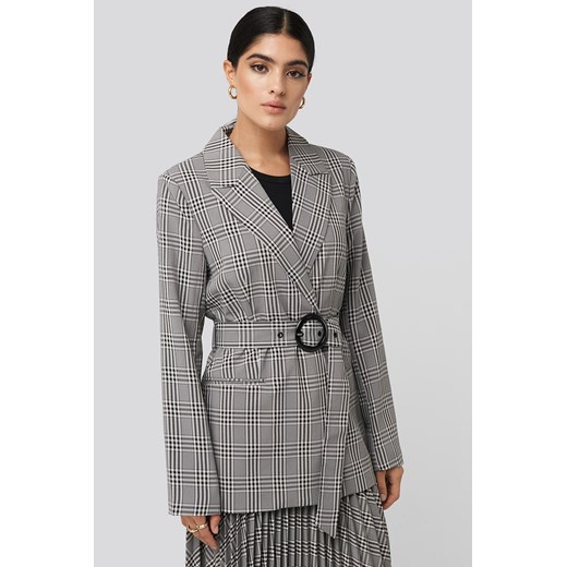 NA-KD Classic Plaid Buckle Belted Blazer - Grey  NA-KD Classic 36 NA-KD