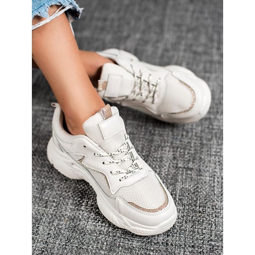 Sneakersy damskie białe CzasNaButy bez wzorów na platformie 