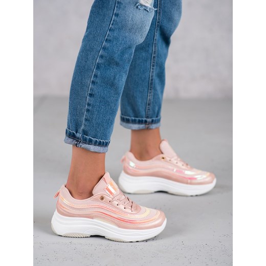 Sneakersy damskie CzasNaButy różowe na platformie gładkie wiązane 