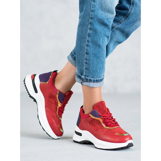Czerwone sneakersy damskie CzasNaButy na platformie sznurowane bez wzorów sportowe 