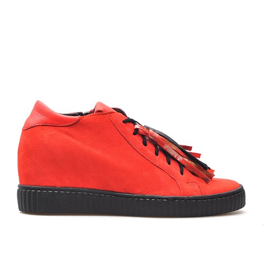 Sneakersy damskie Kiera płaskie czerwone casualowe z aplikacją skórzane na wiosnę 