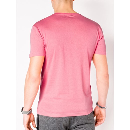 T-shirt męski Edoti.com różowy w nadruki 