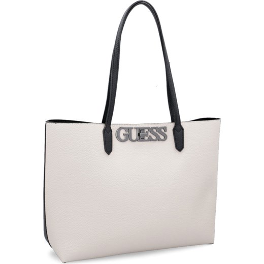 Shopper bag Guess na ramię biała ze zdobieniami z aplikacjami duża 