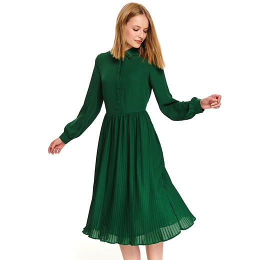 Sukienka Top Secret zielona z długim rękawem z kołnierzykiem elegancka midi gładka 