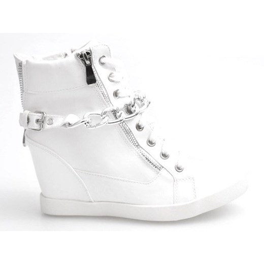 Białe sneakersy damskie Butymodne sportowe bez wzorów na koturnie na zamek 