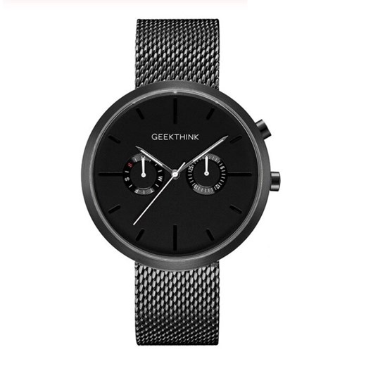Zegarek premium GeekThink z datownikiem na czarnej bransolecie mesh Geekthink   niwatch.pl okazja 